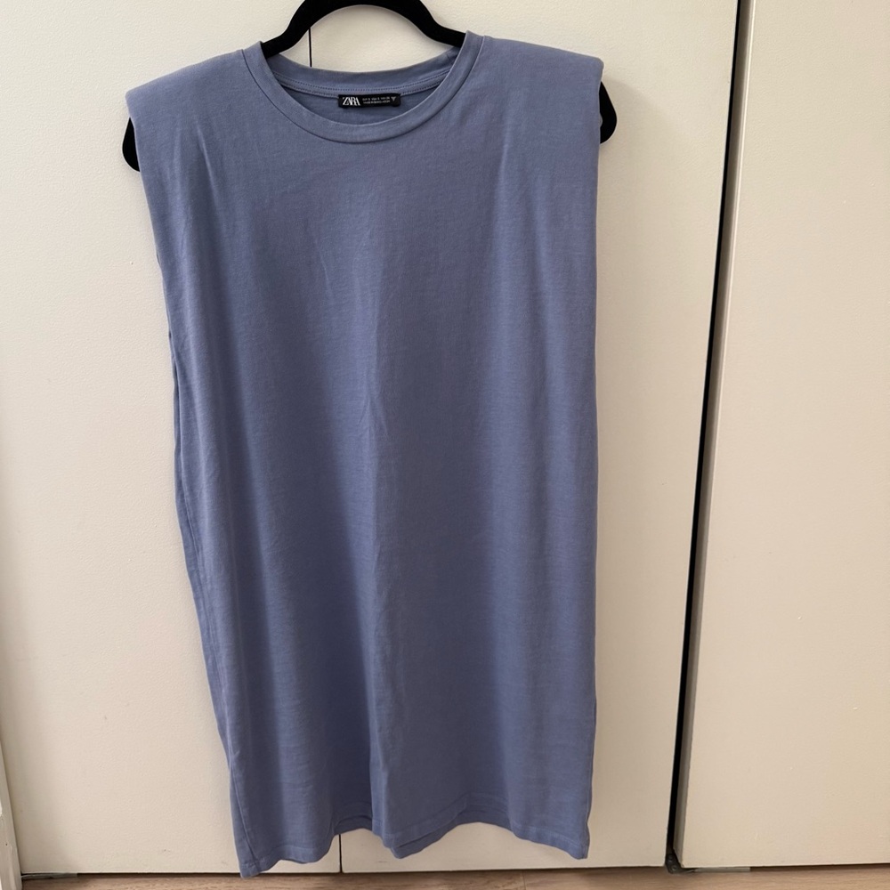 Blue Sleeveless T-Shirt Dress w shoulder pads